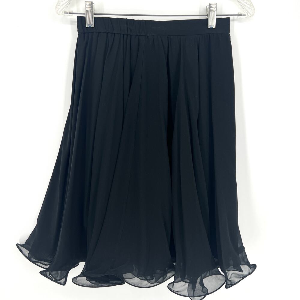 Vintage Black Ruffle Hem Silk Lined Skirt Chiffon Side Zip Size Small